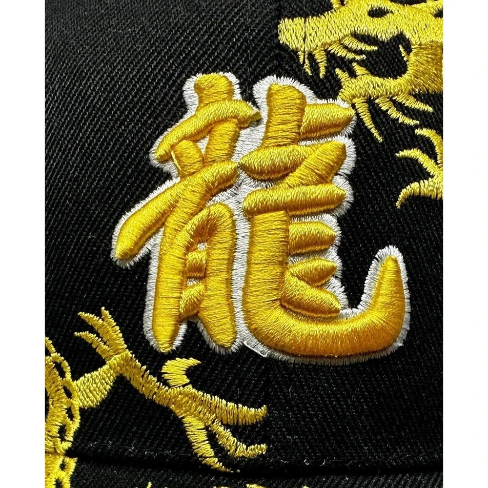 Mega USA Black With Yellow Cap, 3D‎ Embroidered Dragon Strap Back Hat